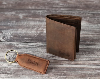 Personalised Men's Trifold Wallet, Genuine Brown Leather Wallet, Personalized Gift for Boyfriend, Birthday Gift, Father's Day Gift for Him