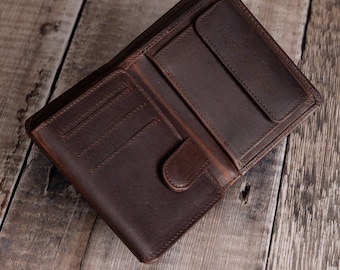 Portefeuille personnalisé à trois volets pour homme, portefeuille personnalisé en cuir marron véritable, cadeau personnalisé pour petit ami, mari, papa, cadeau de fête des pères