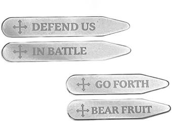 Engraved Catholic Collar Stays - St Michael Prayer Stainless Steel Men's Religious Gift