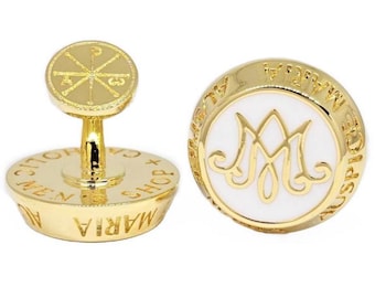 Gemelos Auspice Maria chapados en oro de 14 quilates: regalo religioso católico mariano para hombres
