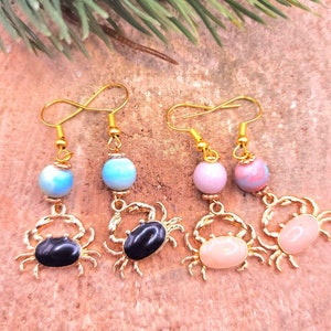 2 Selection Of Tibetan Gold Enamel Crab With Nature Rainbow Stone Earring