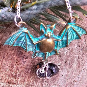 Flying Bat Nature Black Tourmaline Raw Stone Pendant Necklace image 4