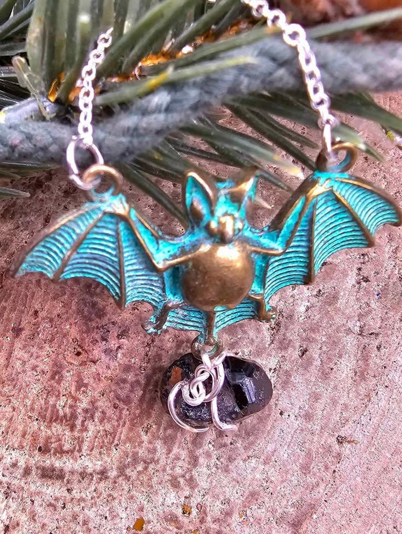 Flying Bat Nature Black Tourmaline Raw Stone Pendant Necklace image 4