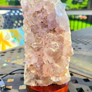 Large Amethyst Geode Cluster Lamp With Wood Lamp Base