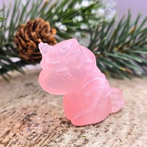 Nature Rose Quartz Hand Carved 2&quot; Sleeping Unicorn Figure