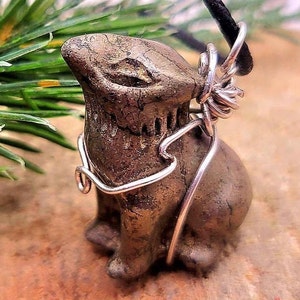 Beautiful Nature Gold Pyrite Hand Carved Wolf Pendant Necklace
