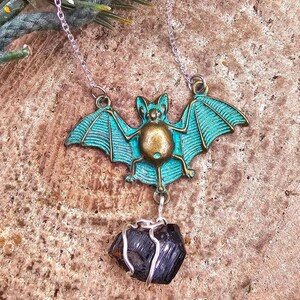 Flying Bat Nature Black Tourmaline Raw Stone Pendant Necklace image 5