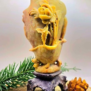 Beautiful Nature Soapstone Hand Carved Blossom Floral 6&quot; Vintage Vase