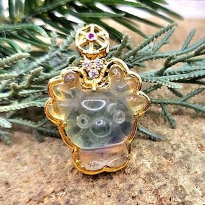 Adorable Nature Rainbow Fluorite Hand Carved Deer Gold Wrapped S925 Pendant Necklace