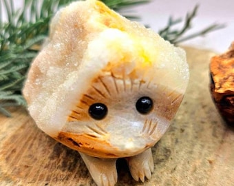 Adorable Crystal Cluster Hand Carved Cute Big Hedgehog Figure