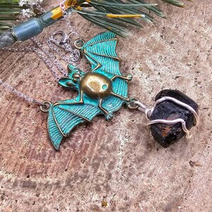 Flying Bat Nature Black Tourmaline Raw Stone Pendant Necklace image 9