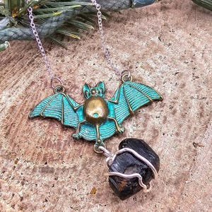 Flying Bat Nature Black Tourmaline Raw Stone Pendant Necklace image 7