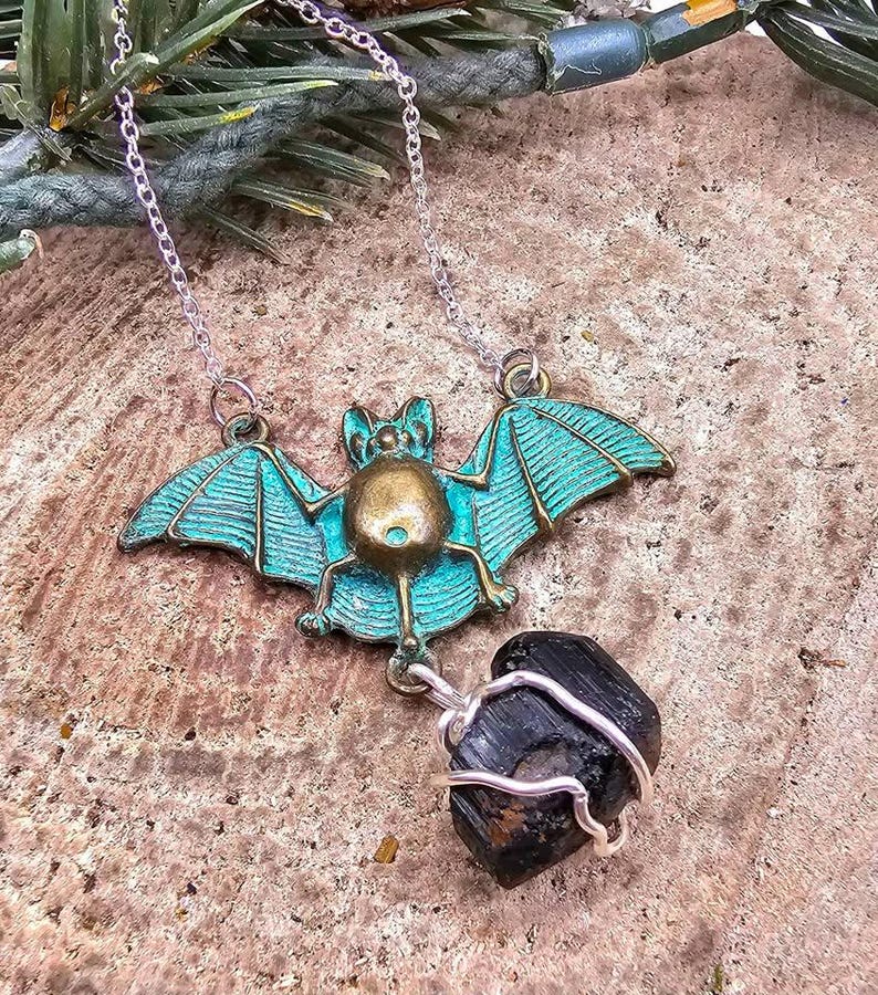 Flying Bat Nature Black Tourmaline Raw Stone Pendant Necklace image 7