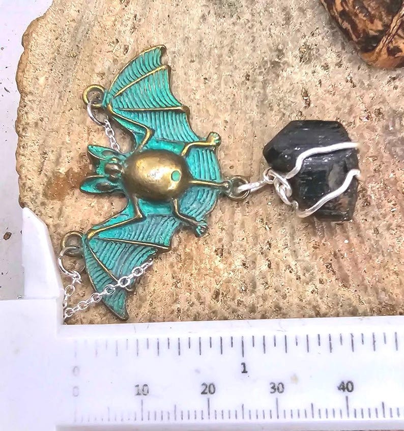 Flying Bat Nature Black Tourmaline Raw Stone Pendant Necklace image 10