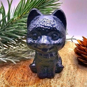 Adorable Nature Black Obsidian Carved 2.5&quot; Cheerful Dog Decor Figure