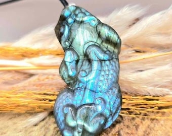 Nature Labradorite Carved Pixiu Pendant Necklace