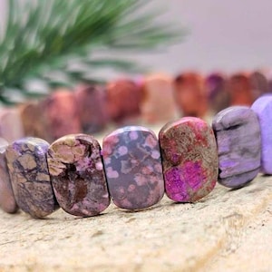 Genuine Nature Sugilite Oblong Tiles Rainbow Beads Bracelet