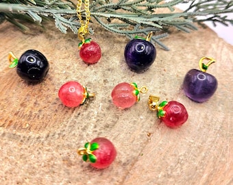 Cute Collection Of Nature Crystal Carved Mini Fruits Pendant Necklaces