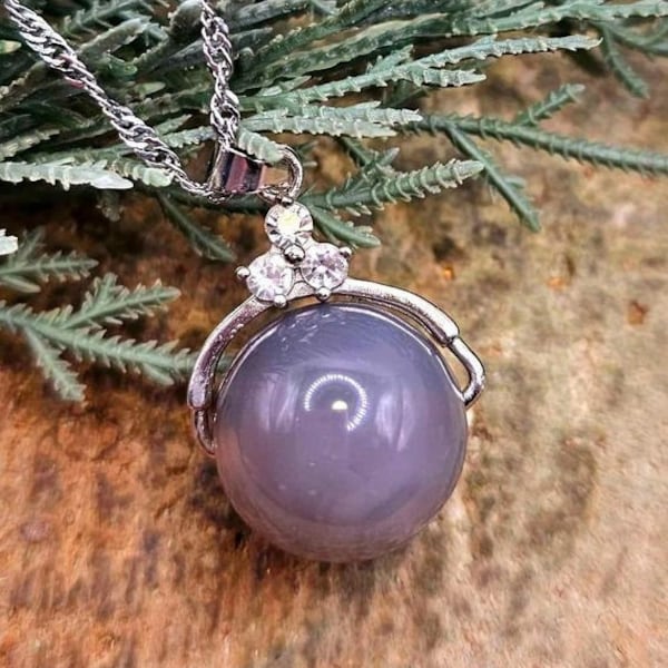 Beautiful Nature Grey Agate Big Bead Sparking Pendant Necklace