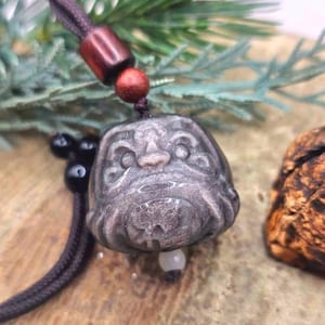 Nature Silver Obsidian Cat Eye Flash Daruma Doll Pendant Necklace