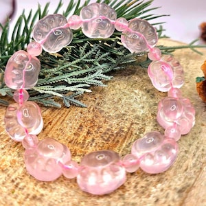 Hochwertiges Natur-Rosenquarz-Armband mit geschnitzten süßen Pfotenperlen