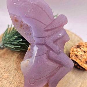 Nature Agate Druzy Hand Carved 4&quot; Butterfly Fairy Figure
