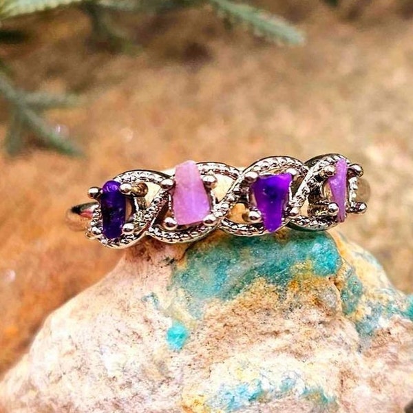 Beautiful Genuine Nature Purple Sugilite Chips Adjustable Ring
