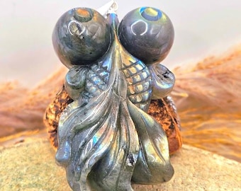 Nature Labradorite Carved Goldfish Big Pendant Necklace
