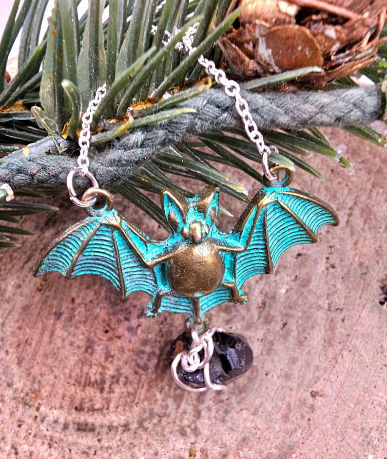 Flying Bat Nature Black Tourmaline Raw Stone Pendant Necklace image 6