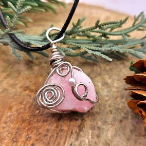 Beautiful Nature Pink Calcite Wire Wrapped Pendant Necklace