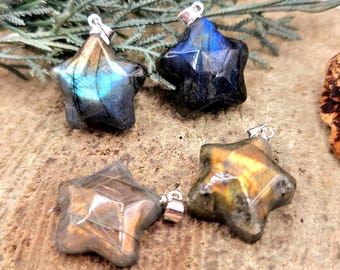 Nature Labradorite Flashy Faceted Star Pendant Necklace