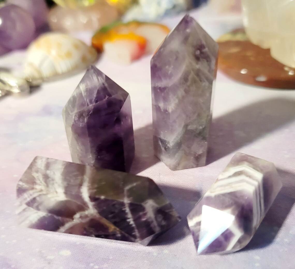 Set Of 4 Natural Dream Purple Amethyst Crystal Quartz Wand Set Etsy