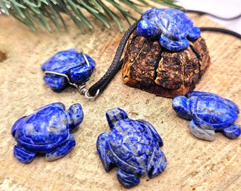 Natur Lapislazuli geschnitzte niedliche Schildkröte Draht eingewickelte Anhänger Halskette