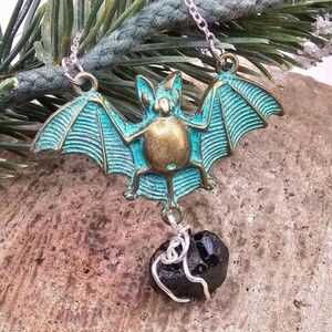 Flying Bat Nature Black Tourmaline Raw Stone Pendant Necklace image 2