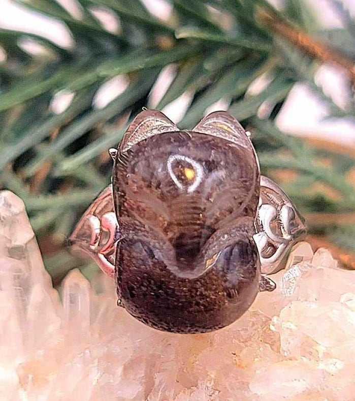 Beautiful Nature Phantom Quartz Hand Carved Fox Adjustable Ring