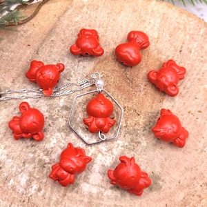 Unique Nature Red cinnabar Carved Chinese Zodiacs Pendant Necklace