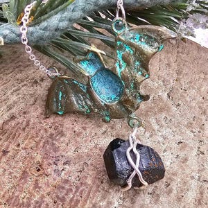 Flying Bat Nature Black Tourmaline Raw Stone Pendant Necklace image 8