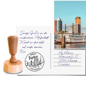 SELLO DE DIRECCIÓN Hamburgo • Ø 5 cm • SELLO DE MADERA • Motivo de la ciudad Hamburgo • Sello familiar