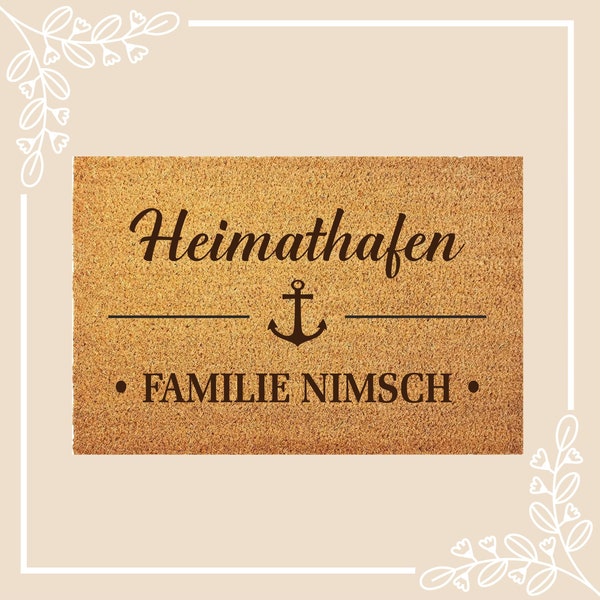 GEPERSONALISEERDE DEURMAT Heimathafen • Gepersonaliseerd • Familie / individueel / decoratief / uniek / kokosnoot deurmat / deurmat / deurmat