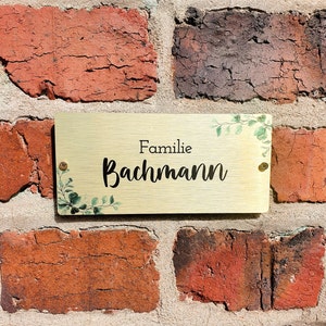 PLACA DE NOMBRE • PLACA FAMILIAR • PLACA DE PUERTA • Placa de campana • Oro | Eucalipto | personalizado // individual // decorativo // moderno