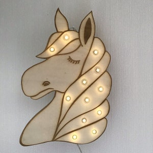 Wooden horse/unicorn head lamp for children