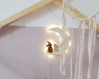 Lámpara lunar con cadena de luces de conejo para habitación infantil