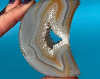 Small Druzy Agate Crystal Moon Carving #01