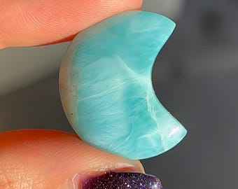 Mini Larimar Moon #A, Dominican Republic Larimar Carving