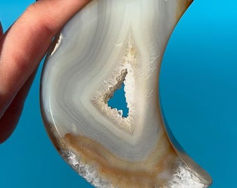 Small Druzy Agate Crystal Moon Carving #04