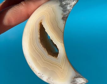 Small Druzy Agate Crystal Moon Carving #05