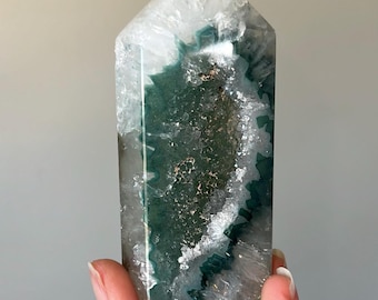 Vibrant Green Amethyst Geode Tower
