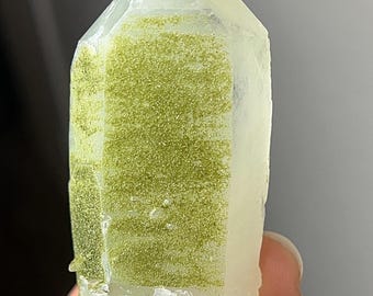 Amazing Epidote Quartz #10 - Extra Grade, Polished Quartz Point with Green Epidote