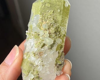 Epidote Quartz #2 - Extra Grade, Polished Quartz Point with Green Epidote