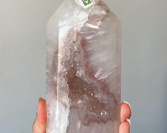 Pink Crystal Amethyst with Agate Geode Tower